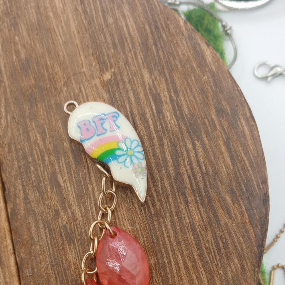 Vintage BFF Rainbow Wing Pendant in White and Pink P246